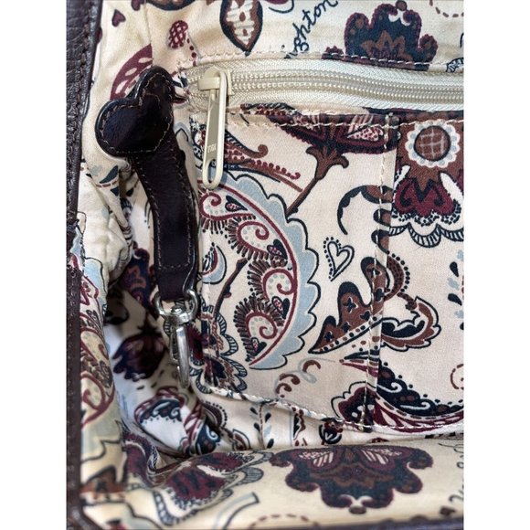 BRIGHTON Croc Embossed Brown Pebbled Leather Silver Accented Shoulder Hand Bag - Picture 10 of 13